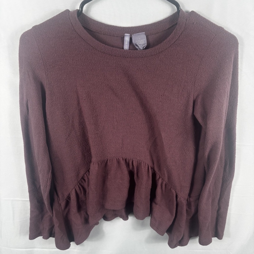 Good Luck Girl Dark Mauve Long Sleeve Peplum Hem Top